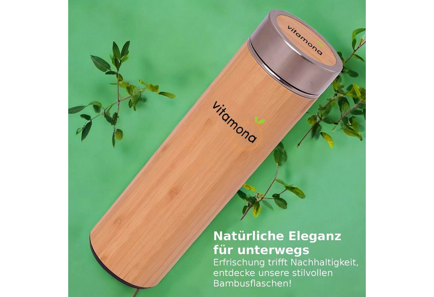 Vitamona Thermoflasche Bambus Thermoflasche 500ml Teebereiter ökologisch, Edelstahl und Bambus Bild 4