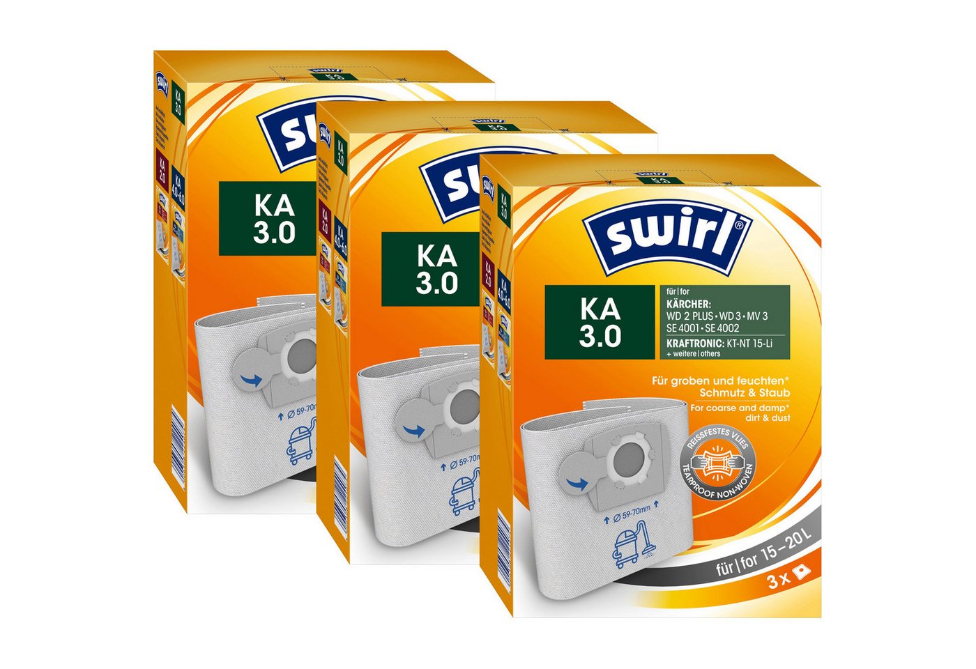 Swirl Staubsaugerbeutel KA 3.0 für Nass-Trockensauger Kärcher Shop-Vac 3er-Pack, passend für Kärcher, Für Nass-Trockensauger Bild 5