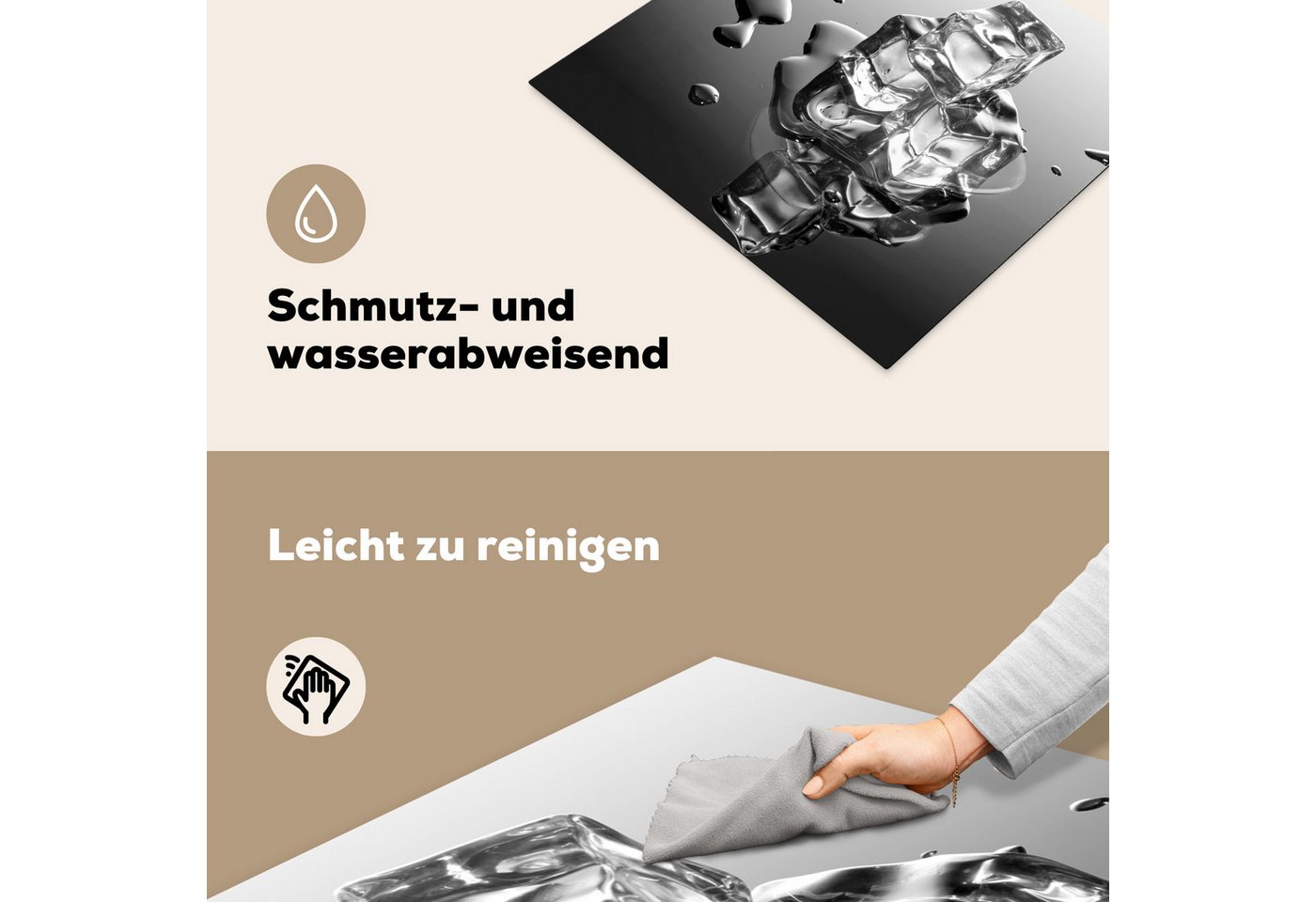 MuchoWow Herd-Abdeckplatte Eis - Wasser - Grau - Schwarz, Vinyl, (1 tlg), Küche Herdabdeckplatte Ceranfeld Vinyl Einteilig, 59x52 cm