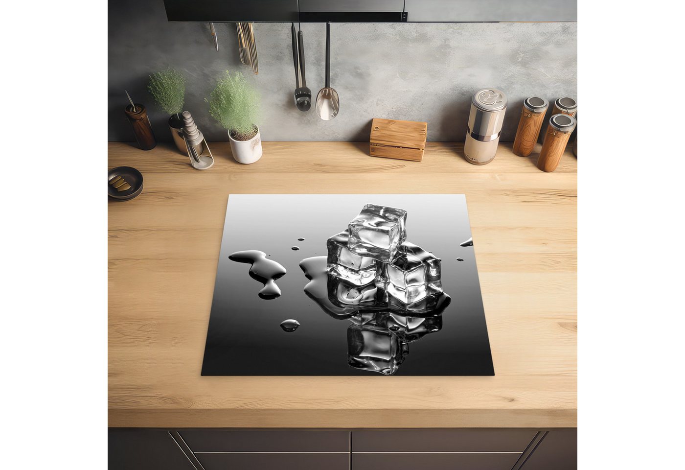 MuchoWow Herd-Abdeckplatte Eis - Wasser - Grau - Schwarz, Vinyl, (1 tlg), Küche Herdabdeckplatte Ceranfeld Vinyl Einteilig, 59x52 cm Bild 2