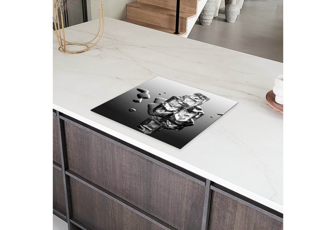 MuchoWow Herd-Abdeckplatte Eis - Wasser - Grau - Schwarz, Vinyl, (1 tlg), Küche Herdabdeckplatte Ceranfeld Vinyl Einteilig, 59x52 cm Bild 4