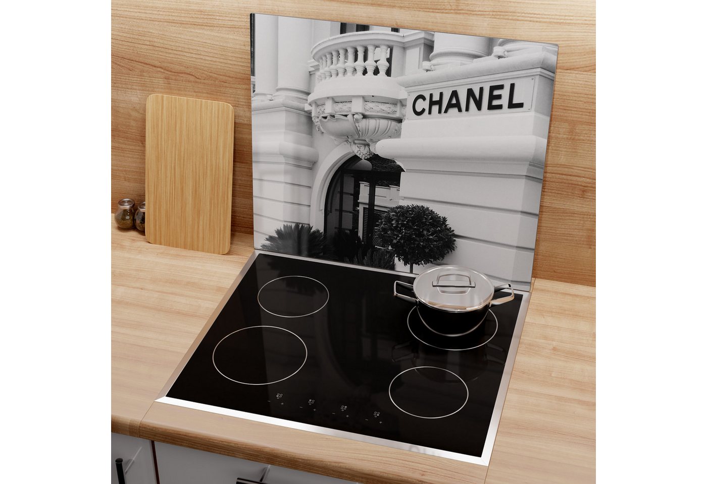 DEQORI Herdblende-/Abdeckplatte 'Chanel Eleganz', Glas, (1 tlg), Herdabdeckplatte Ceranfeld Herd Platte Abdeckung Glasplatte Bild 5