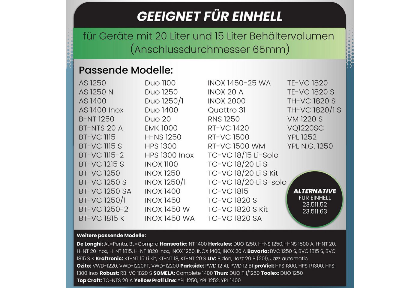 McFilter Staubsaugerbeutel (10 Stück) geeignet für Einhell, passend für ALLE Einhell 20 Liter Nass-Trockensauger, 10 St., Beutel - Typ DSM 37
