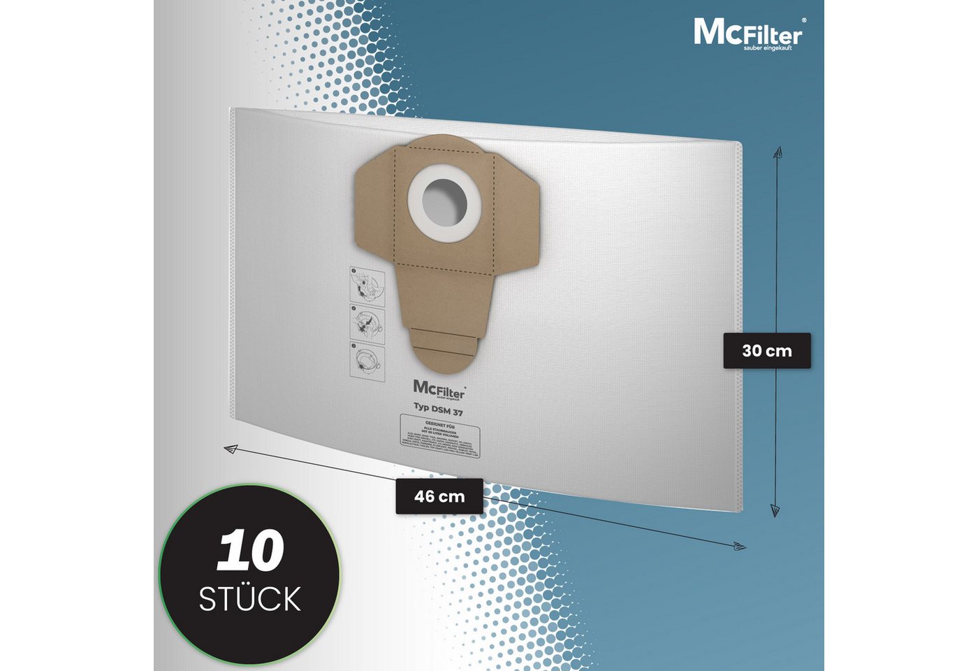McFilter Staubsaugerbeutel (10 Stück) geeignet für Einhell, passend für ALLE Einhell 20 Liter Nass-Trockensauger, 10 St., Beutel - Typ DSM 37 Bild 3