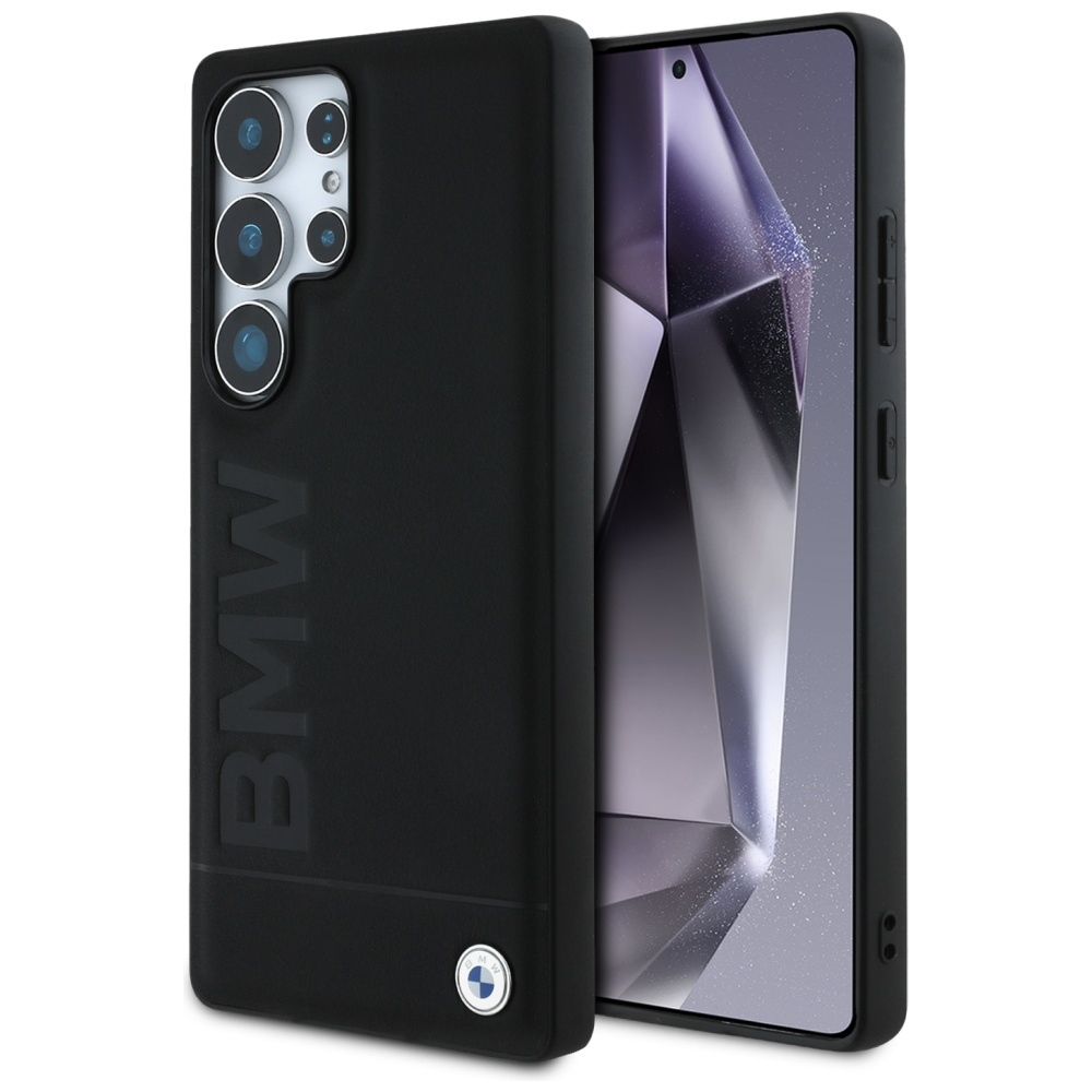 BMW Handyhülle Galaxy S25 Ultra Echtleder schwarz Logo Metall 6,9 Zoll, Kantenschutz