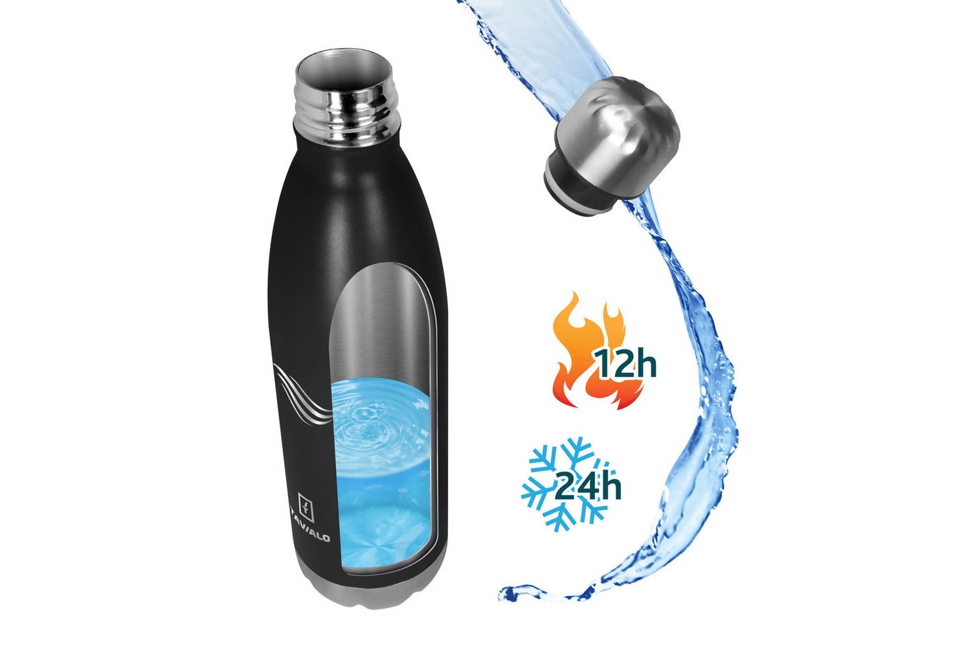 TAVIALO Isolierflasche Vakuum Isolierte Trinkflasche, Thermosflasche 1000ml (schwarz), für Reisen, Sport und Outdoor Aktivitäten, Auslaufsicher Bild 2
