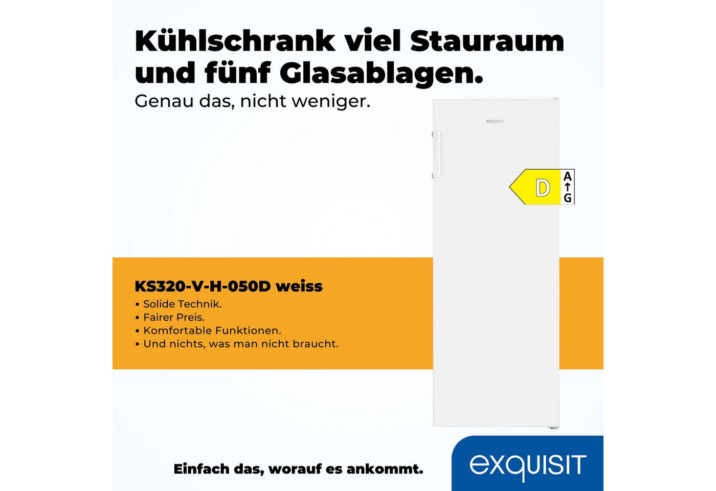 exquisit Kühlschrank KS320-V-H-050D, 144 cm hoch, 54 cm breit, 241 Liter Nutzinhalt, LED-Beleuchtung, Türanschlag wechselbar