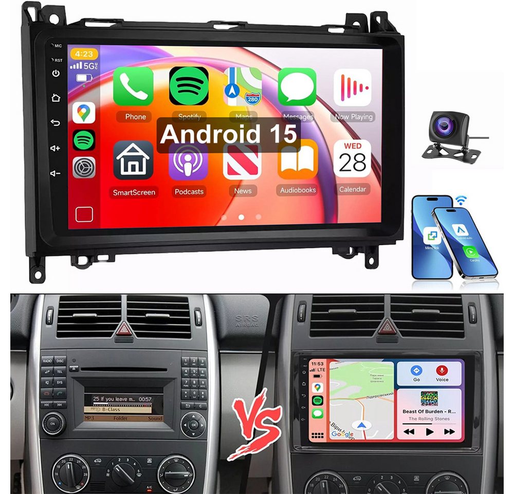 ESSGOO Android 15 Für Mercedes-Benz A/B Klasse/Vito W169 W639 W245 W906 Autoradio (RDS, BT, Digitalradio (DAB), FM, SWC, 2 DIN Carplay Bluetooth Navigationsgeräte Rückfahrkamera(optional) Bild 2