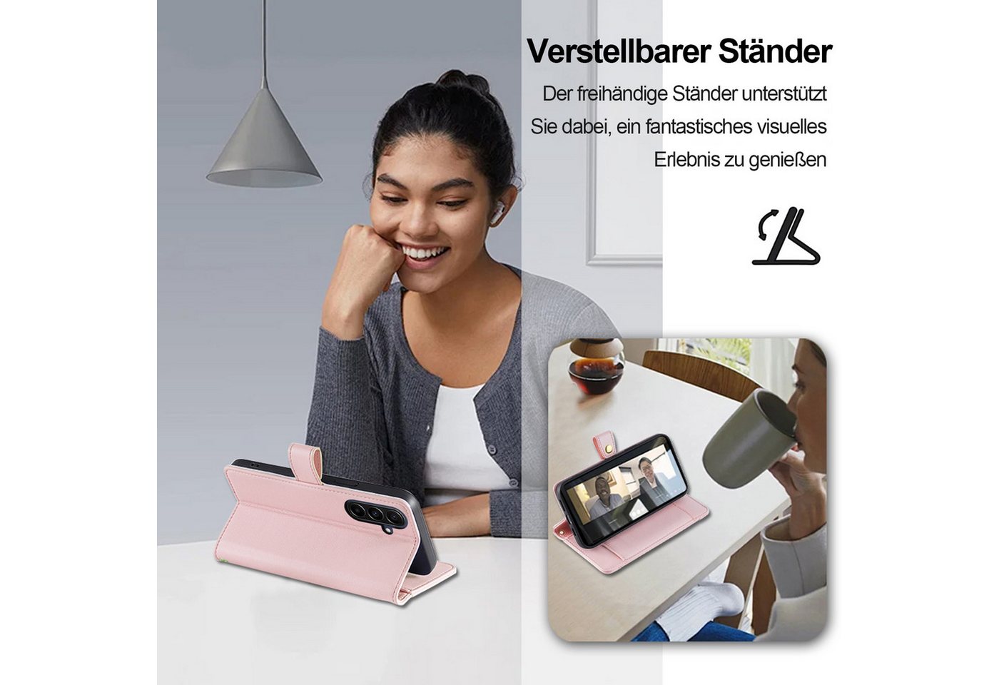 betterfon Handykette für Samsung Galaxy Leder Umhänge Hülle mit Kartenfächer, 5 Kartenfächer + verstellbare Kette & Standfunktion mit TPU-Schutz