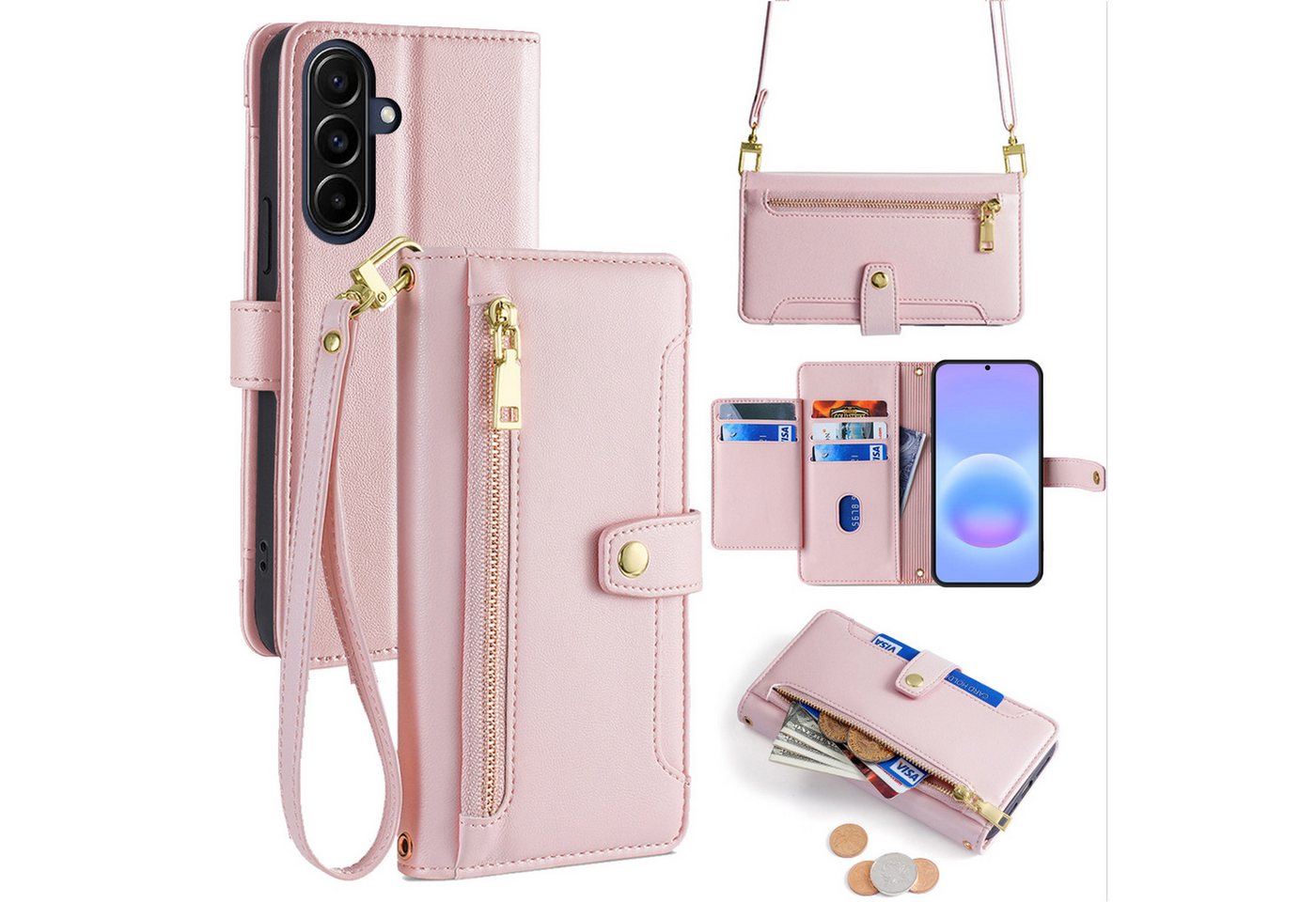 betterfon Handykette für Samsung Galaxy Leder Umhänge Hülle mit Kartenfächer, 5 Kartenfächer + verstellbare Kette & Standfunktion mit TPU-Schutz Bild 2