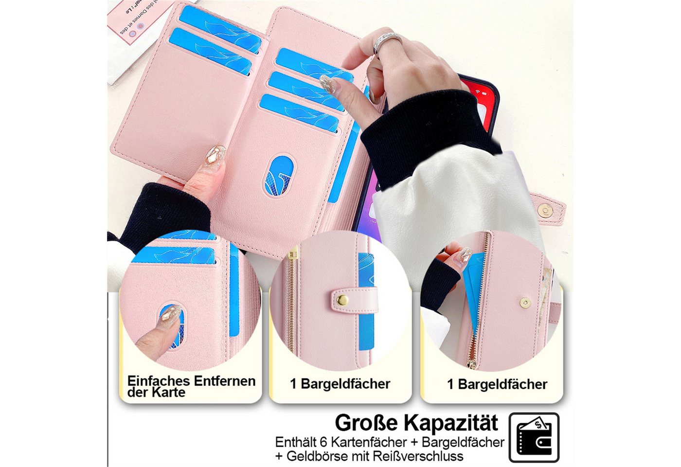 betterfon Handykette für Samsung Galaxy Leder Umhänge Hülle mit Kartenfächer, 5 Kartenfächer + verstellbare Kette & Standfunktion mit TPU-Schutz Bild 3