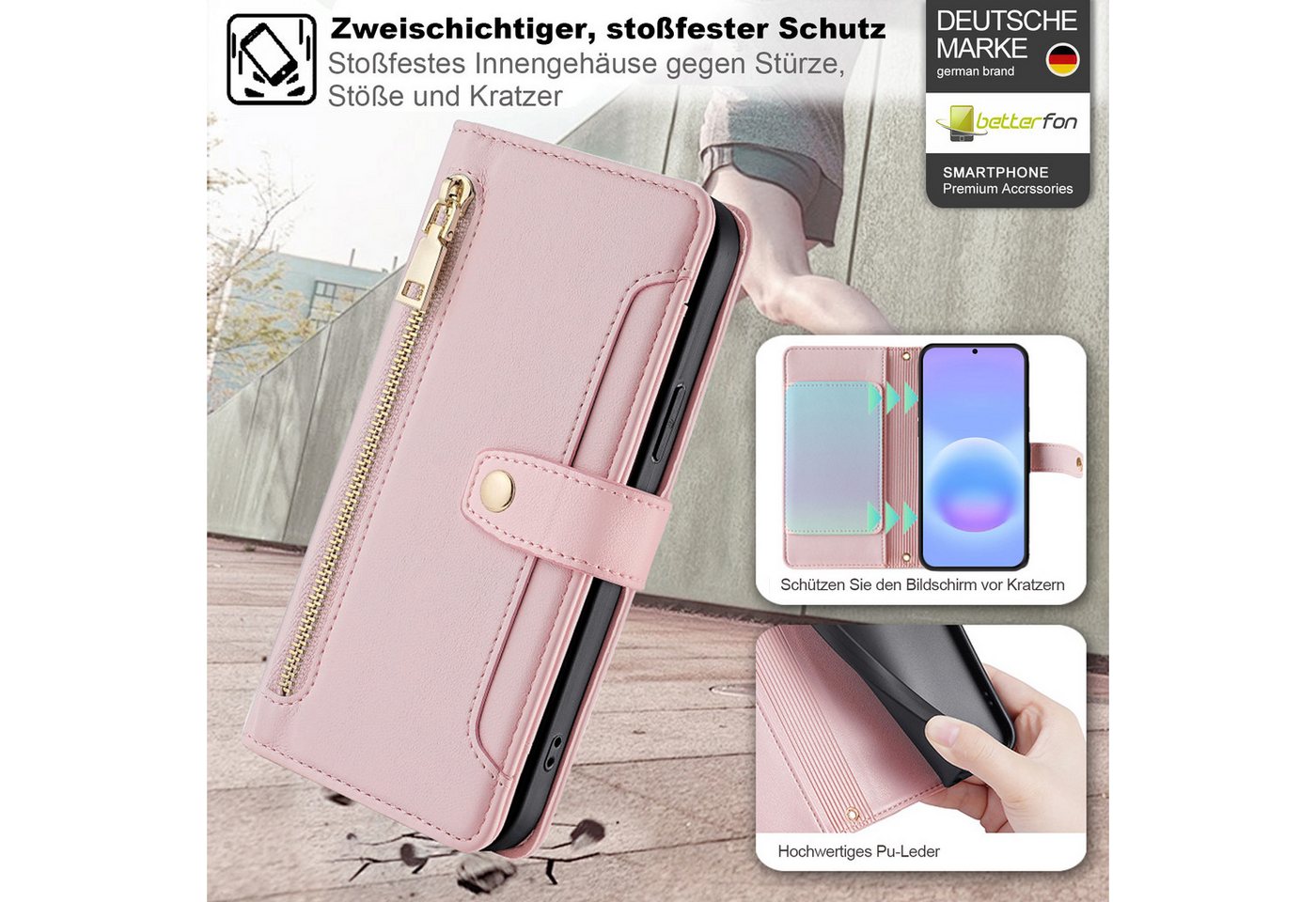 betterfon Handykette für Samsung Galaxy Leder Umhänge Hülle mit Kartenfächer, 5 Kartenfächer + verstellbare Kette & Standfunktion mit TPU-Schutz Bild 4