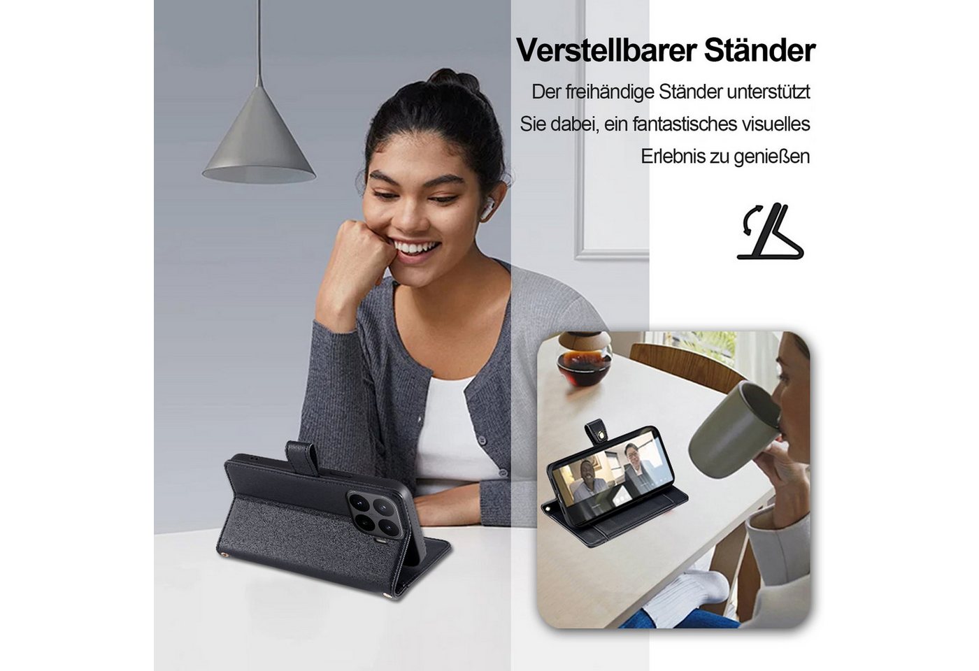 betterfon Handykette mit Portemonnaie für Xiaomi 17T Pro -Handykette 5 Kartenfächer Schwarz, 5 Kartenfächer + verstellbare Kette & Standfunktion mit TPU-Schutz Bild 2