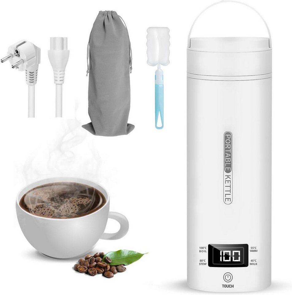 Forrlite Wasserkocher Tragbarer Wasserkocher,Reise-Wasserkocher,Thermobecher,Edelstahl, 300 W, 220V,500ml,Teekanne,Heizbecher,LCD-Temperaturanzeige,Geschenkset Bild 2
