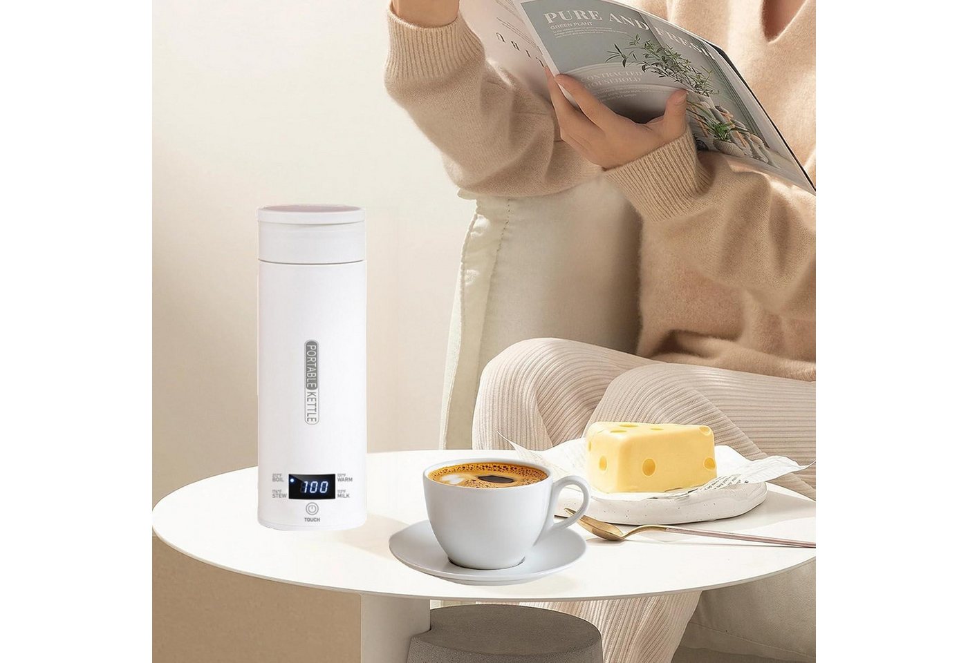 Forrlite Wasserkocher Tragbarer Wasserkocher,Reise-Wasserkocher,Thermobecher,Edelstahl, 300 W, 220V,500ml,Teekanne,Heizbecher,LCD-Temperaturanzeige,Geschenkset Bild 3