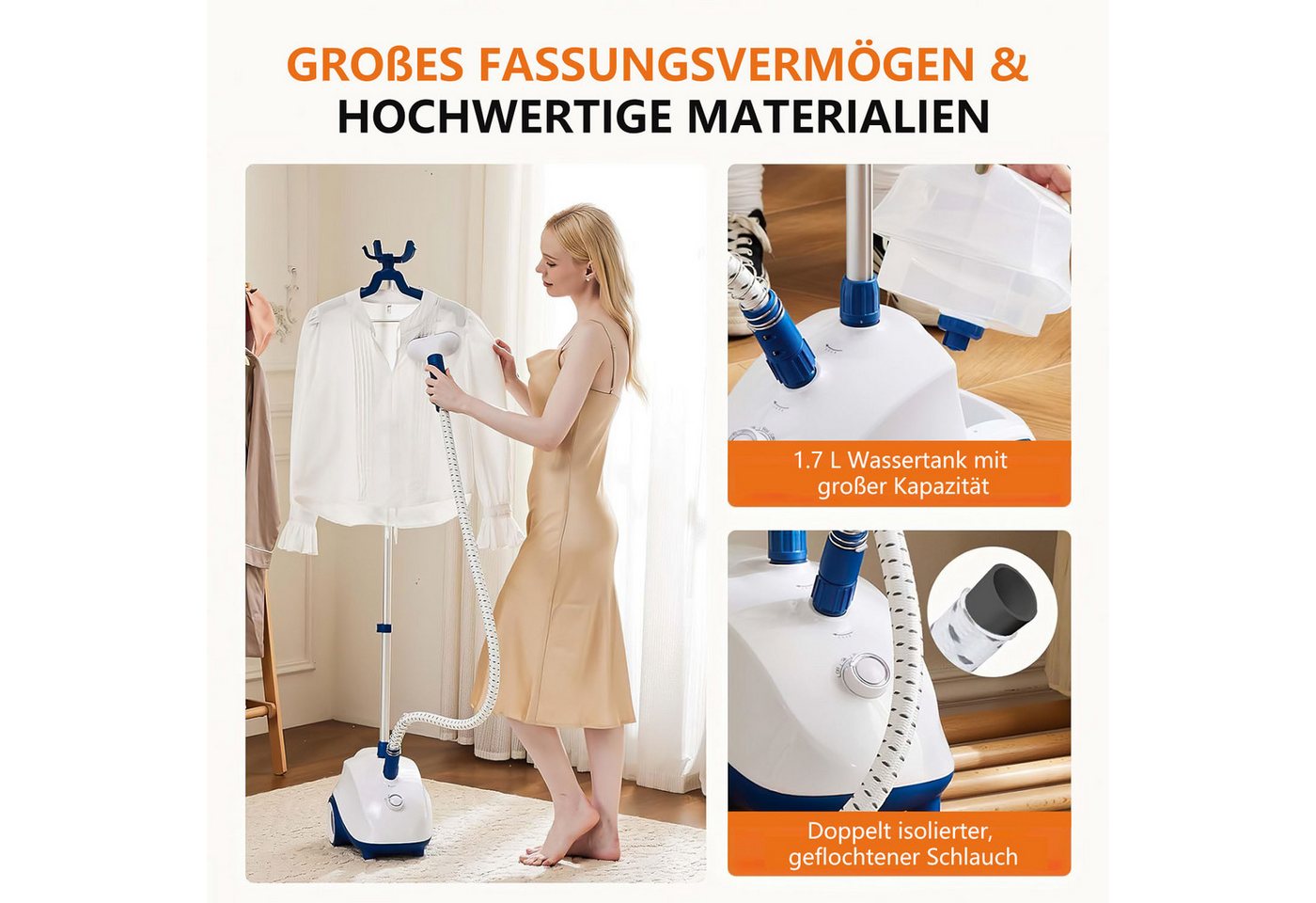 AIMAX Dampfbürste Steamer Dampfglätter 1.7L Wassertank Clothes Vertikaler Campfbügler, Dampfbürste 1500 W Steam Iron for Clothes Einsatzbereit in 45 Sekunden Bild 2