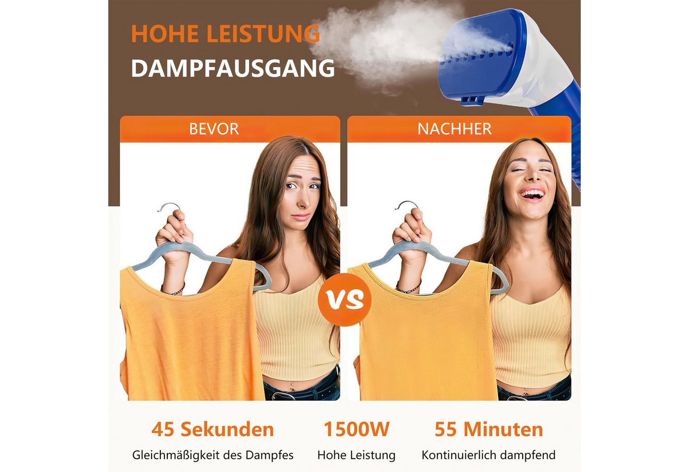 AIMAX Dampfbürste Steamer Dampfglätter 1.7L Wassertank Clothes Vertikaler Campfbügler, Dampfbürste 1500 W Steam Iron for Clothes Einsatzbereit in 45 Sekunden Bild 3