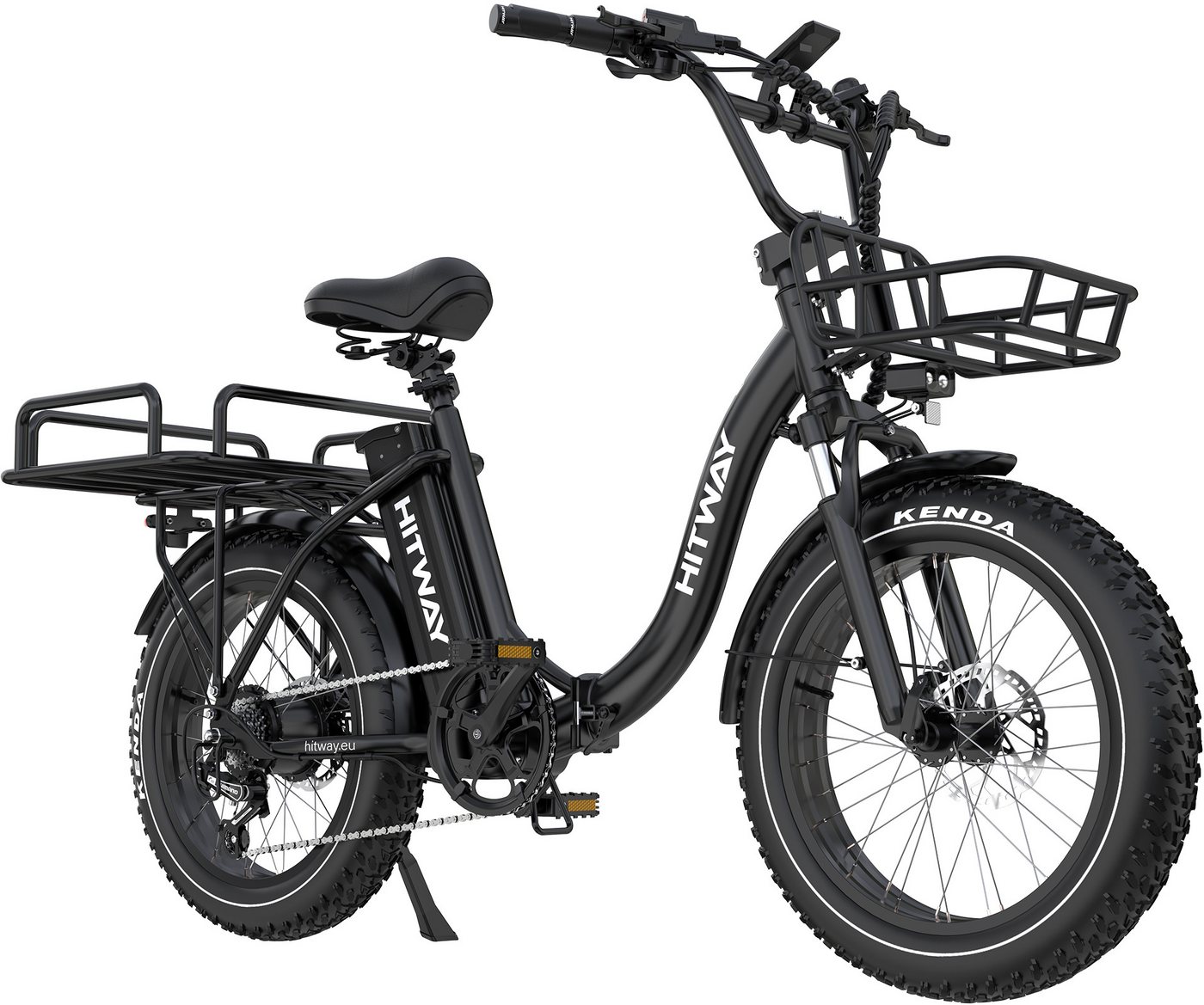 HITWAY E-Bike Cityrad 20*4,0 zoll Lasten-Elektrofahrrad mit 48V27Ah Akku bis 110-150km, 7 Gang shimano, Kettenschaltung, E-Klapprad mit 2 Körben, NFC,APP, StVZO Bild 5
