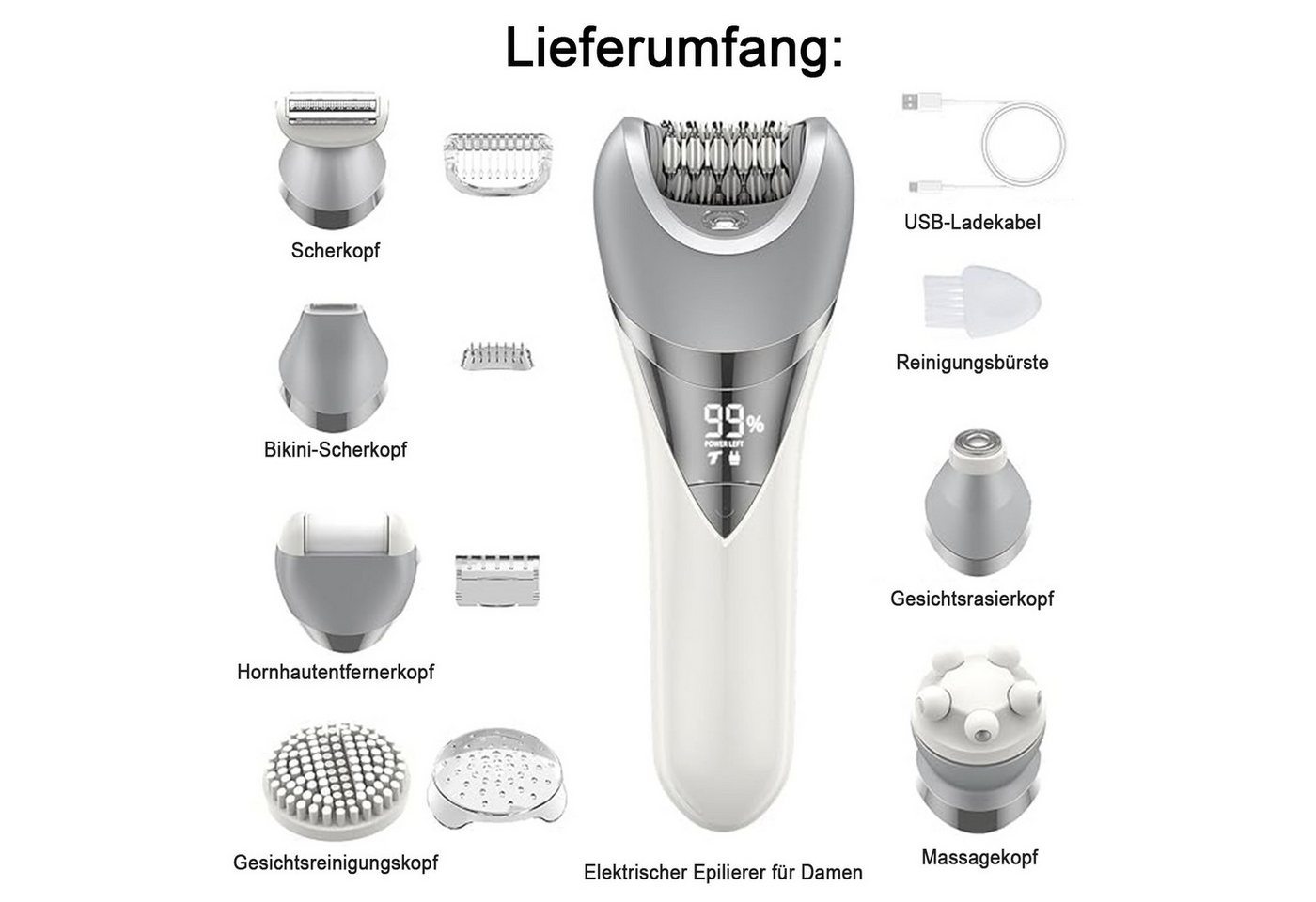 AIMAX Epilierer Epilierer für Damen 7-in-1-Haarentfernungsgerät für Frauen Wasserdicht, Elektrischer Damenrasierer mit Peelingbürste,Reinigungsbürste,Massage, für Gesicht, Beine, Augenbraue, Nasenhaare, Bikini und Achseln IPX6