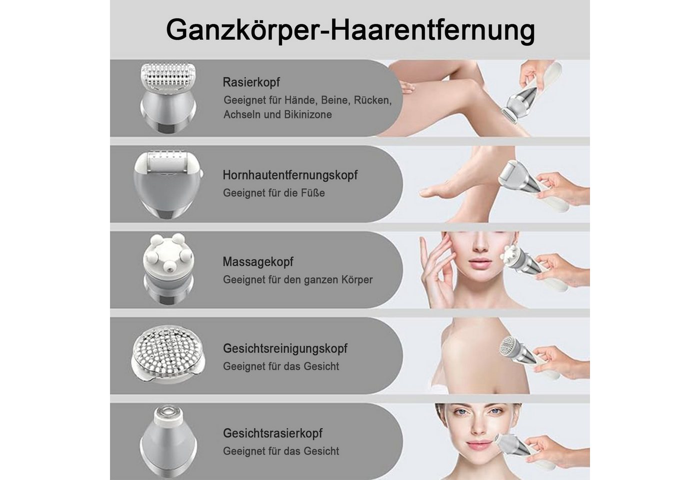 AIMAX Epilierer Epilierer für Damen 7-in-1-Haarentfernungsgerät für Frauen Wasserdicht, Elektrischer Damenrasierer mit Peelingbürste,Reinigungsbürste,Massage, für Gesicht, Beine, Augenbraue, Nasenhaare, Bikini und Achseln IPX6 Bild 3