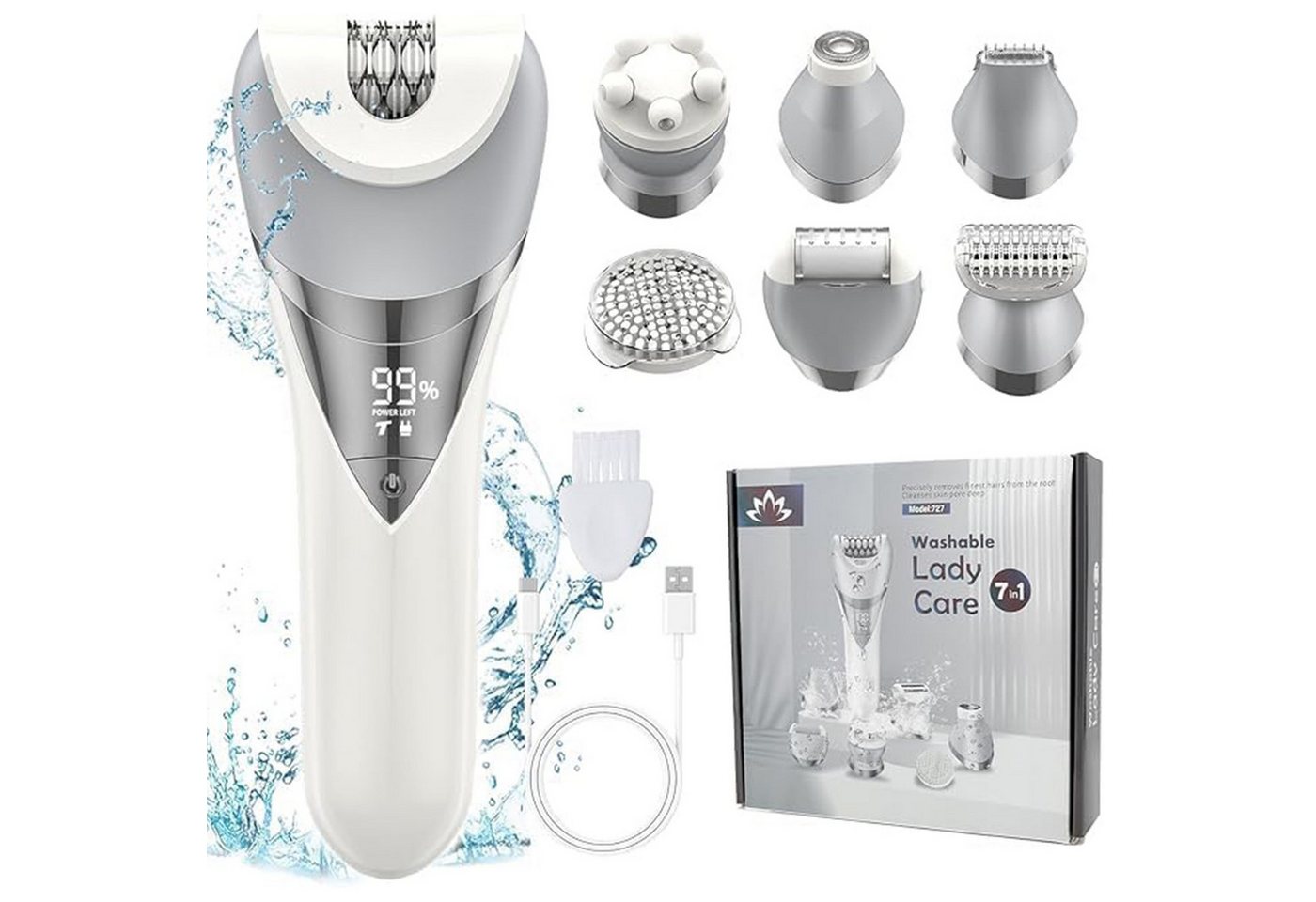 AIMAX Epilierer Epilierer für Damen 7-in-1-Haarentfernungsgerät für Frauen Wasserdicht, Elektrischer Damenrasierer mit Peelingbürste,Reinigungsbürste,Massage, für Gesicht, Beine, Augenbraue, Nasenhaare, Bikini und Achseln IPX6 Bild 4