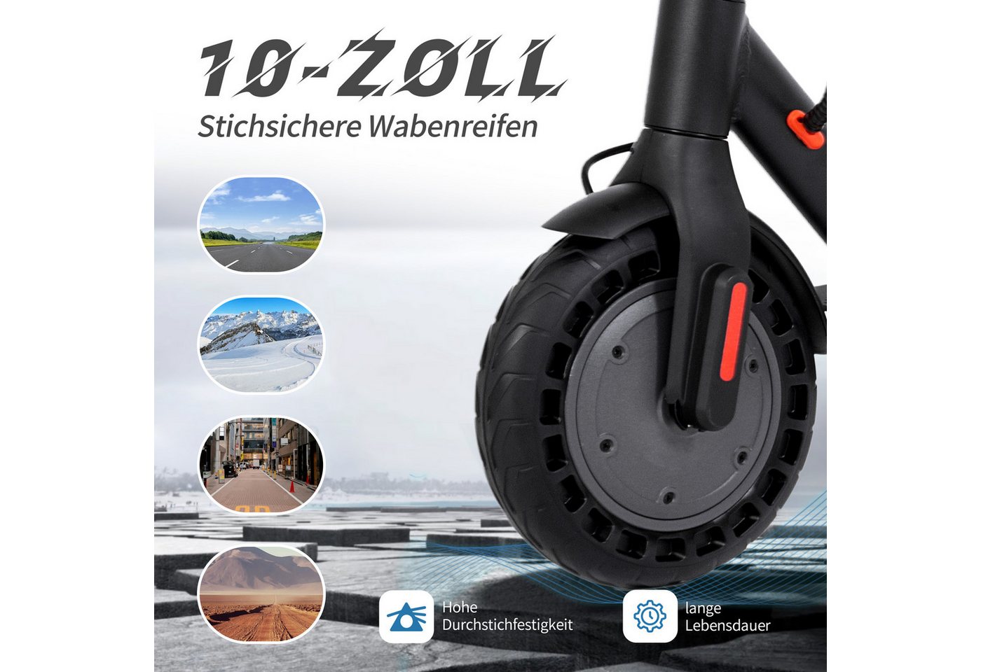ZWHEEL E-Scooter mit Straßenzulassung 10'' Elektroroller, Reichweite 40km, klappbar, 500 W, 20 km/h, (mit Schutzblechen, E-ABS+Scheibenbremse, bis zu 120kg), E-roller, Doppels Bremssystem, Stoßdämpfung, mit APP Bild 2