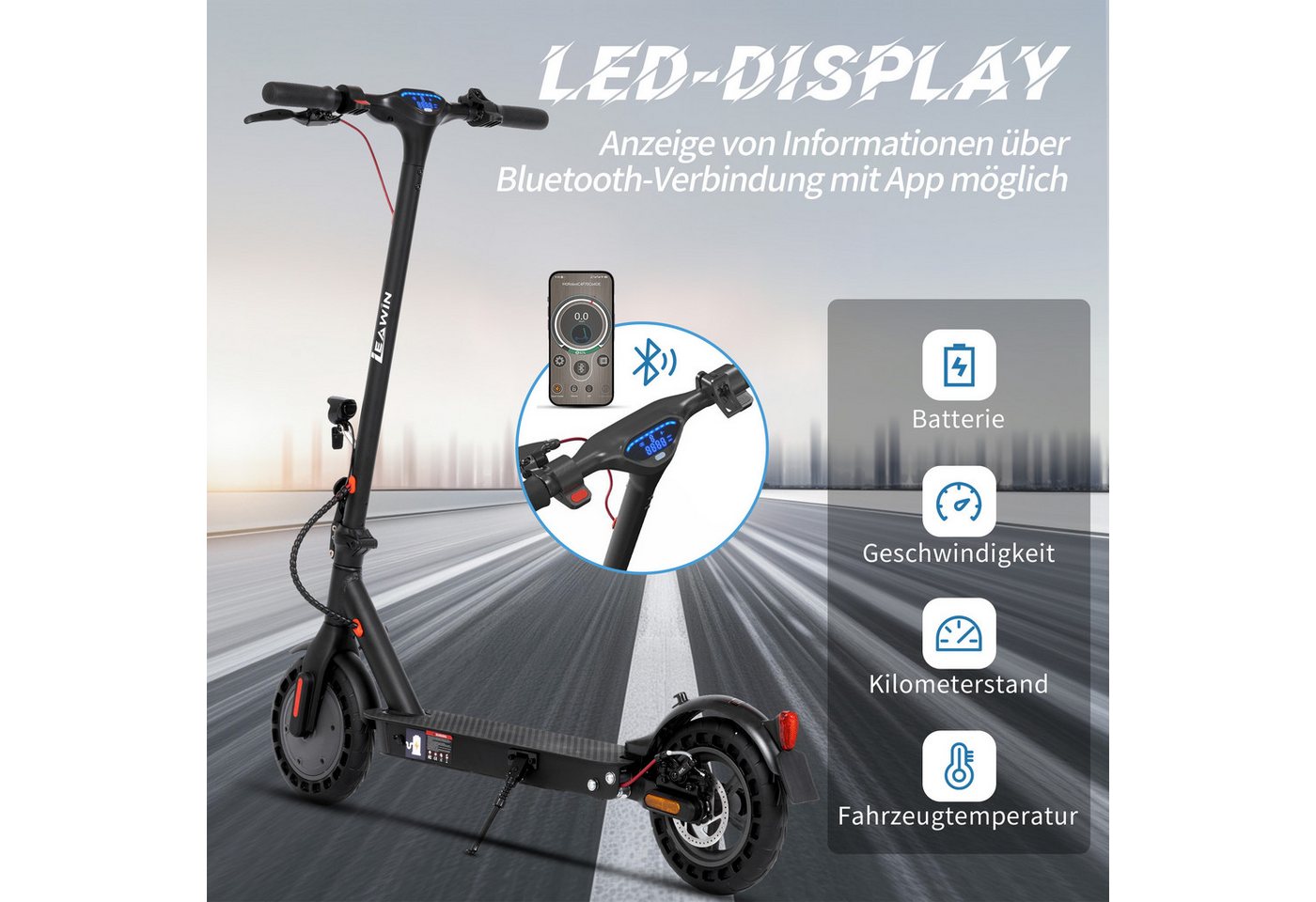 ZWHEEL E-Scooter mit Straßenzulassung 10'' Elektroroller, Reichweite 40km, klappbar, 500 W, 20 km/h, (mit Schutzblechen, E-ABS+Scheibenbremse, bis zu 120kg), E-roller, Doppels Bremssystem, Stoßdämpfung, mit APP Bild 3