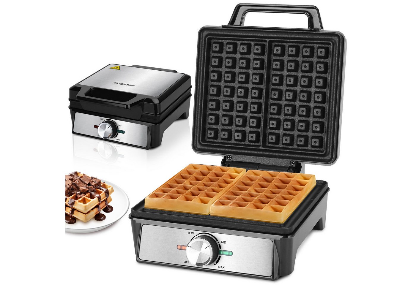 Aigostar Waffeleisen für 2 belgische Waffeln, Waffelautomat mit einstellbarer Temperatur, 1600 W, Waffelautomat mit einstellbarer Temperatur, LED-Anzeige Bild 4