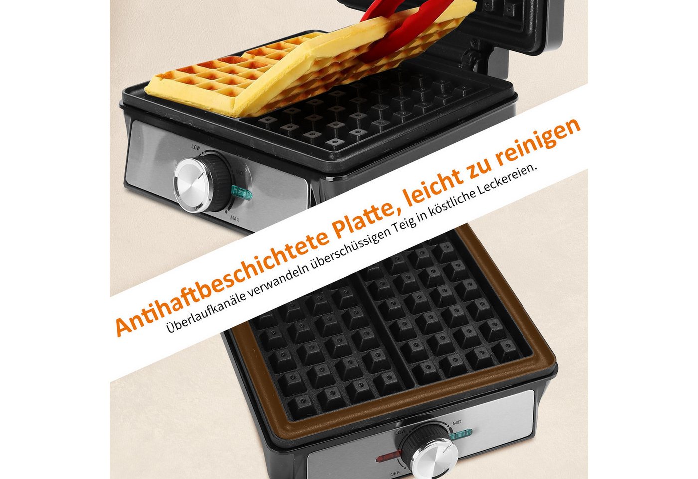 Aigostar Waffeleisen für 2 belgische Waffeln, Waffelautomat mit einstellbarer Temperatur, 1600 W, Waffelautomat mit einstellbarer Temperatur, LED-Anzeige Bild 5