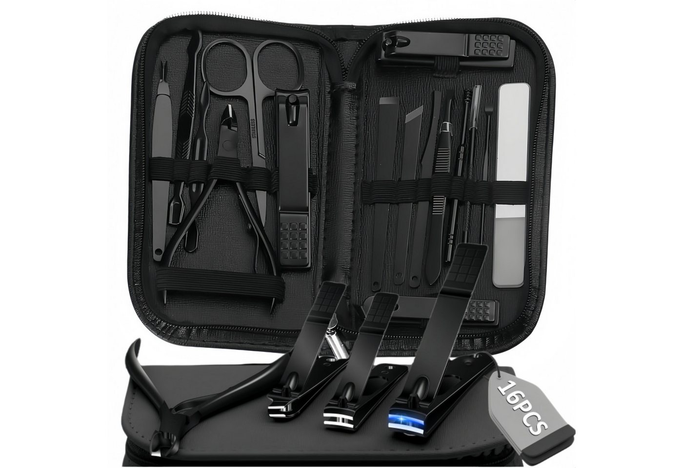 FOUORTUNATE-BEE Maniküre-Pediküre-Set 16tlg Nagelpflegeset Maniküre Pediküre Set mit Etui Damen Herren, Nagelset Reise Maniküre Pediküre Fußpflege kompakt für Alltag Bild 2
