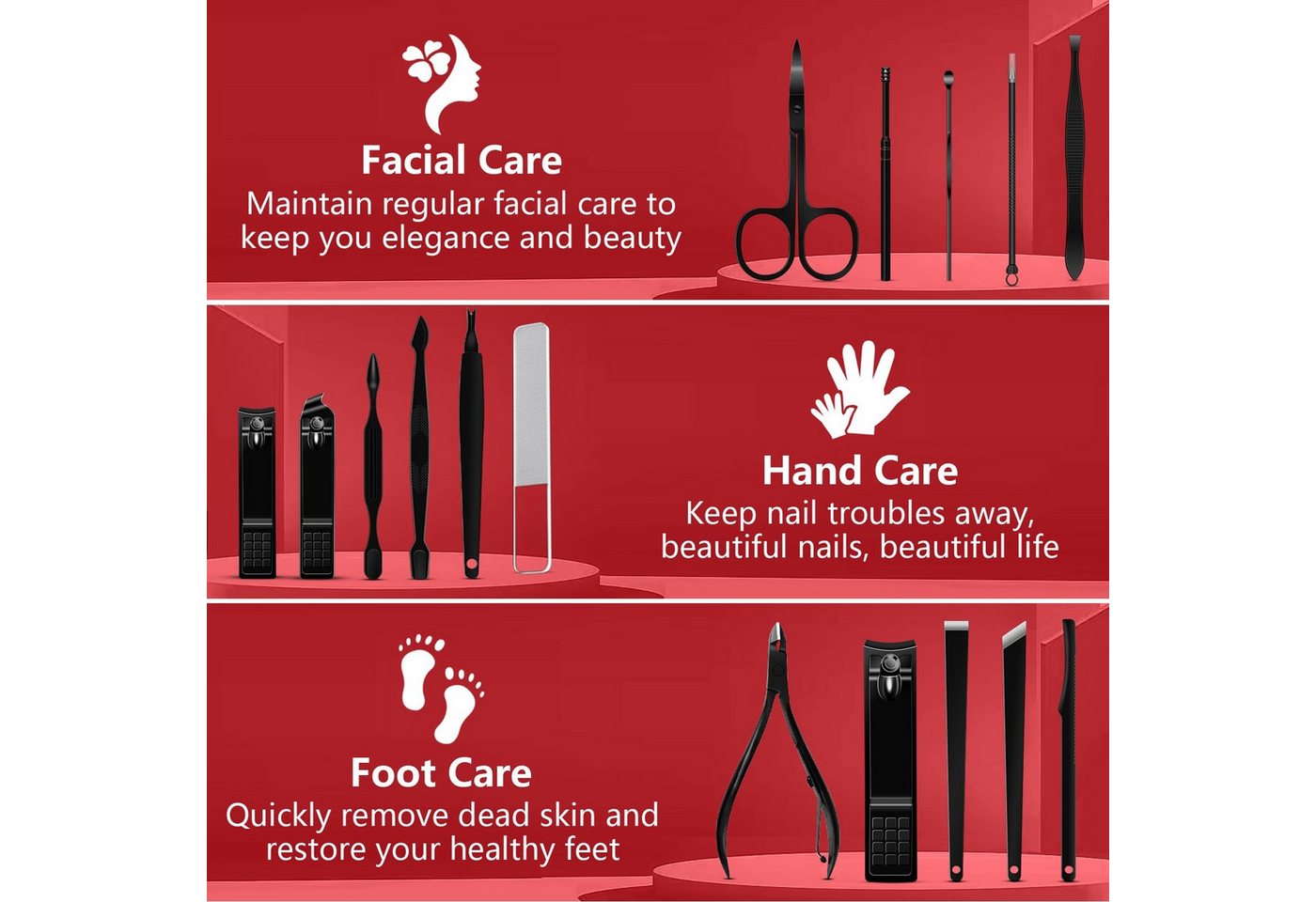 FOUORTUNATE-BEE Maniküre-Pediküre-Set 16tlg Nagelpflegeset Maniküre Pediküre Set mit Etui Damen Herren, Nagelset Reise Maniküre Pediküre Fußpflege kompakt für Alltag Bild 4