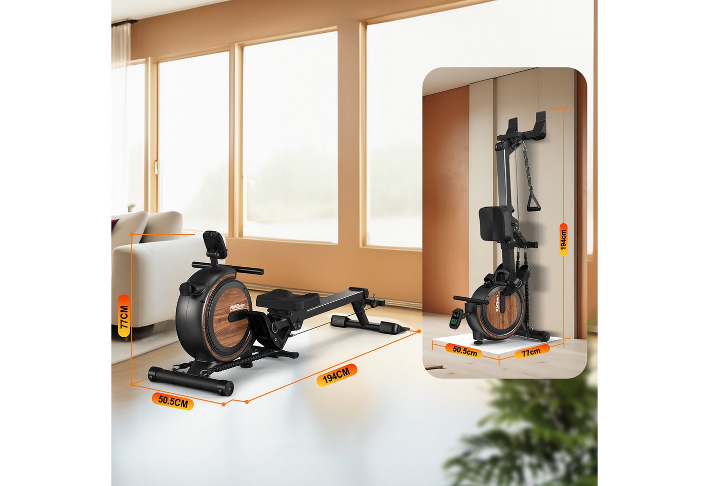 VOWVIT Rudergerät mit Magnetwiderstand und Bluetooth, bis 160 kg belastbar (1-tlg), Heim- & Innenrudergerät mit Tablet-Halterung Bild 2