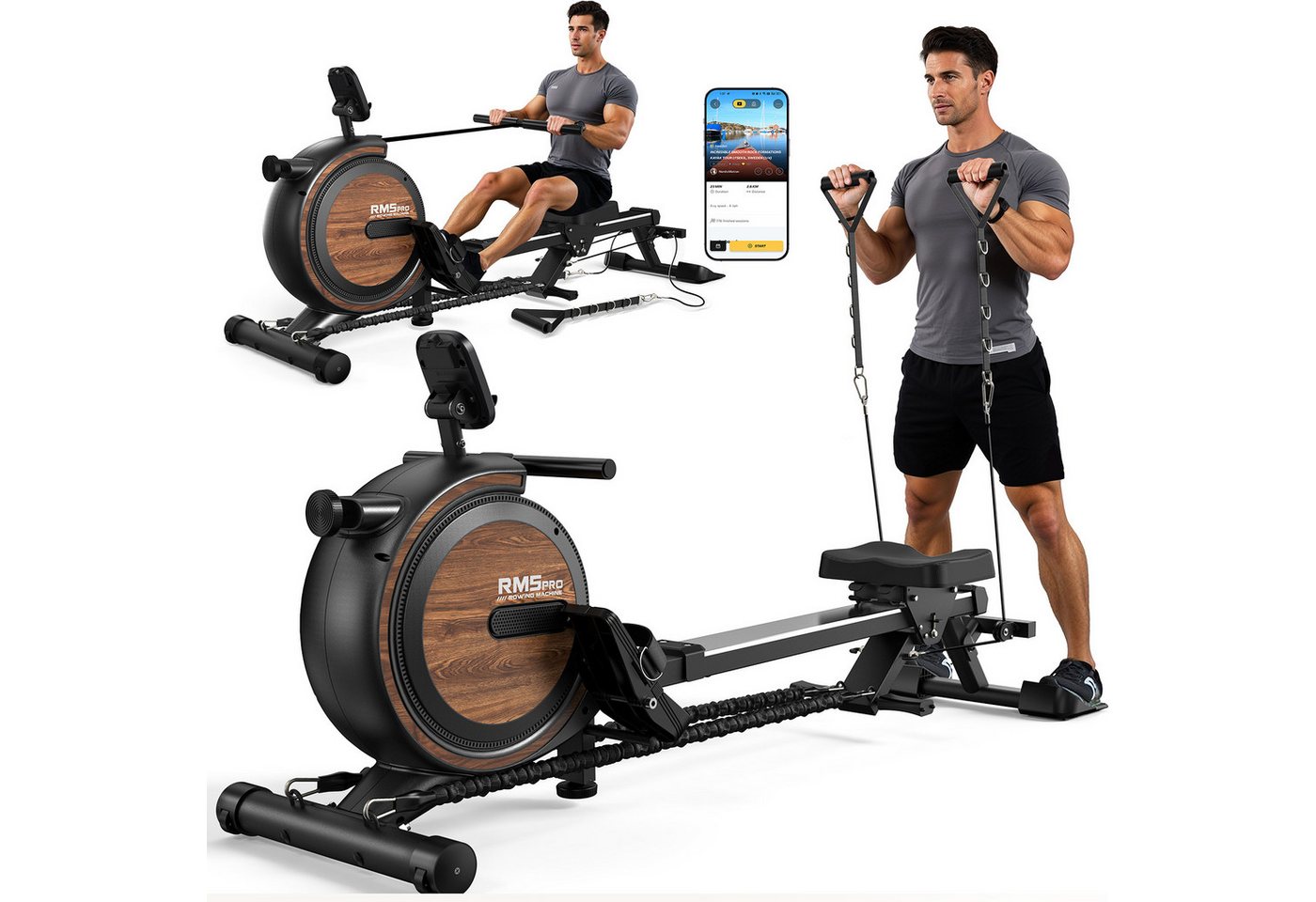 VOWVIT Rudergerät mit Magnetwiderstand und Bluetooth, bis 160 kg belastbar (1-tlg), Heim- & Innenrudergerät mit Tablet-Halterung Bild 3