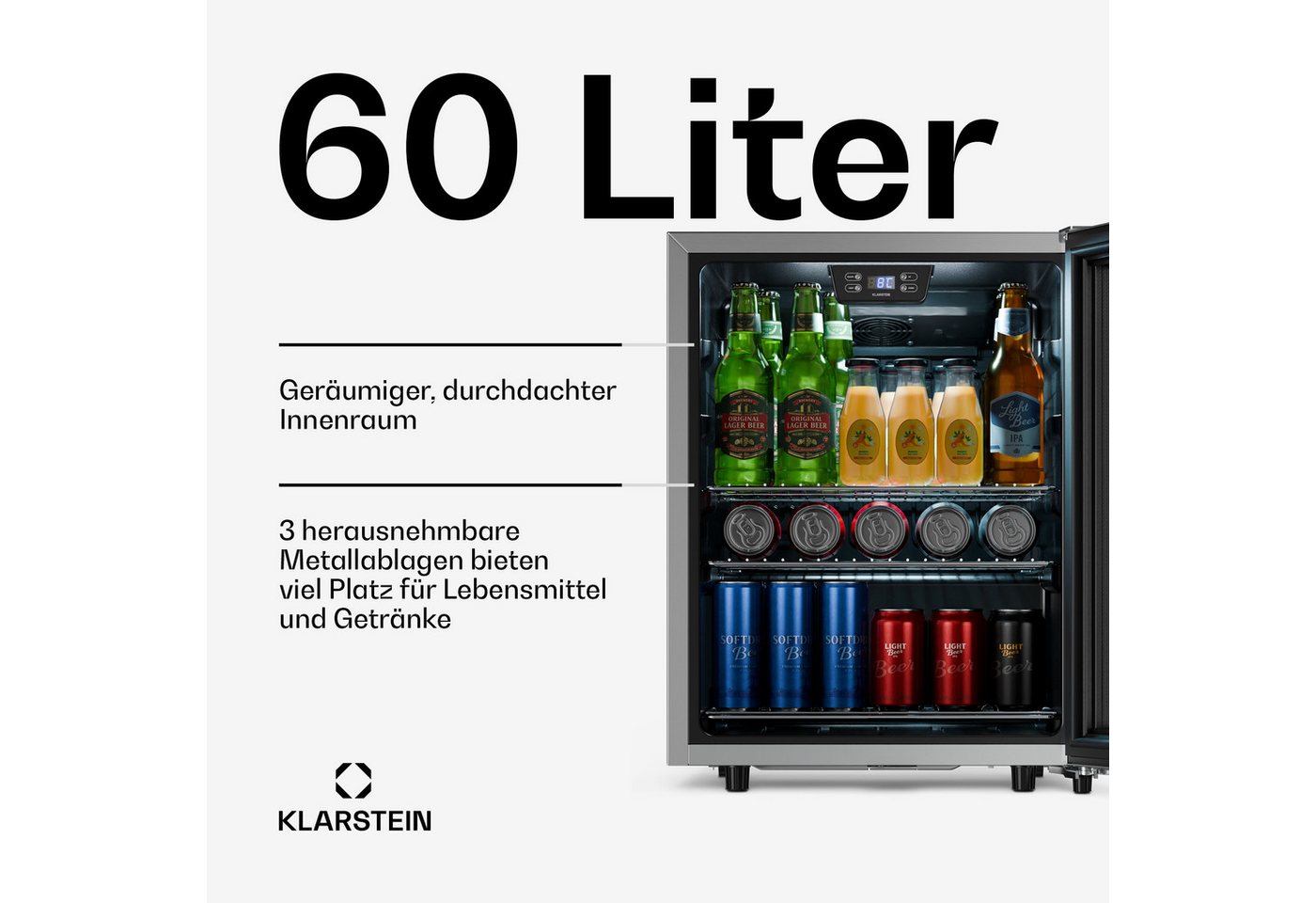 Klarstein Getränkekühlschrank LuxeChill Getränkekühl 60L 64x48 0-10°C LED schwarz Outdoor IPX4 10048375, 64 cm hoch, 48 cm breit, Outdoor-Getränkekühler IPX4 60L spritzwassergeschützt freistehend Bild 5