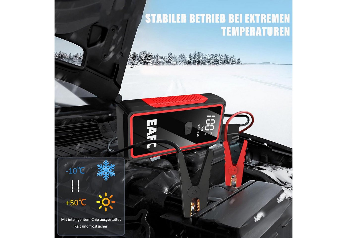 Athlix Starthilfe Powerbank 12V Auto Batterie Booster - Tragbarer Starter PKW Starthilfegerät 10000 mAh (12 V), 2000 A Spitzenstrom, 8-facher Sicherheitsschutz, 3-in-1 LED-Notlicht