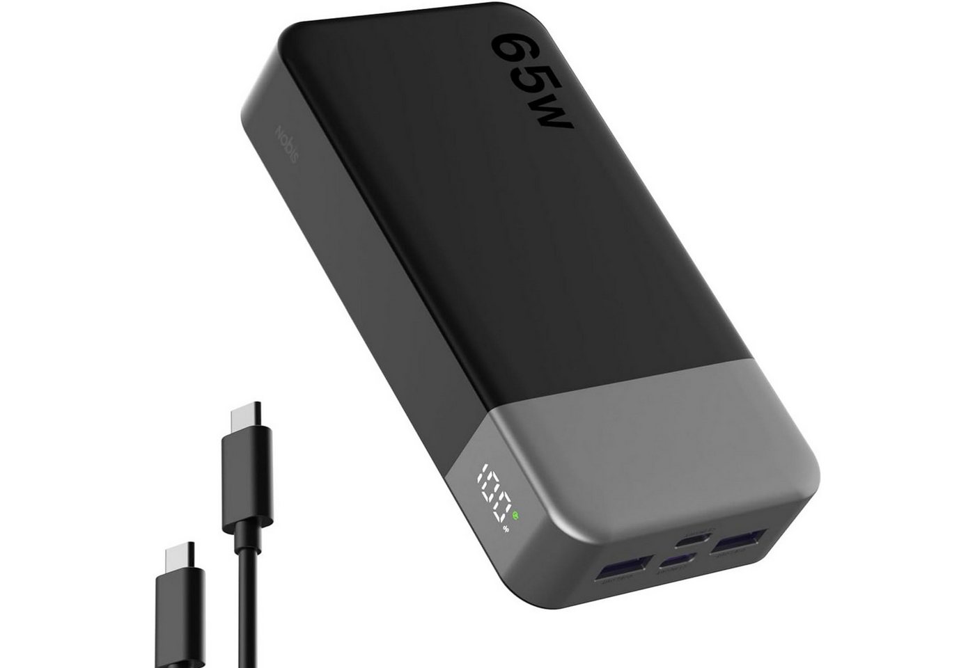NOBIS Powerbank 20000mAh 65W Schnellladen USB-C/A PD Externer Akku Tragbare Powerbank (5 V), Schnelllade Powerbank, LED Anzeig, für Laptop Smartphone Tablet Reise Bild 3
