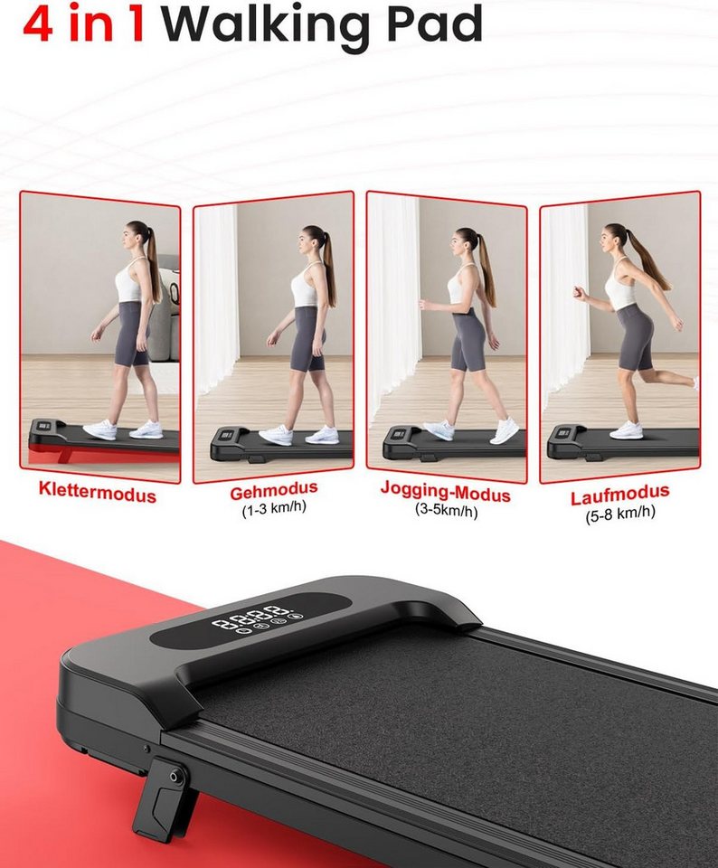 Hamlody Laufband Walking/Jogging Pad Laufpad, Walking Band Gehband für Zuhause (Walking Pad mit Steigung, 1–8 km/h, 2,5 PS Motor, LCD-Display, Stoßdämpfung, platzsparend), Max.Tragfähigkeit 120 kg für Büro und Homeoffice