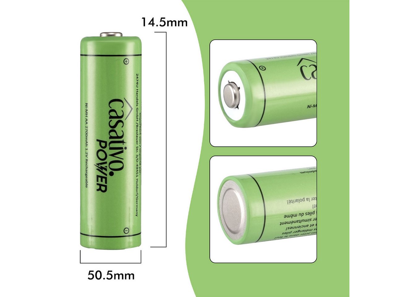 Casativo NiMH AA Akkus 2700mAh Premium Mignon 1.2V 1000x ladbar mit Case Akku Mignon, 2700mAh/1.2V/NiMH AA Mignon/Inkl. Box/1000x ladbar/Umweltfreundlich