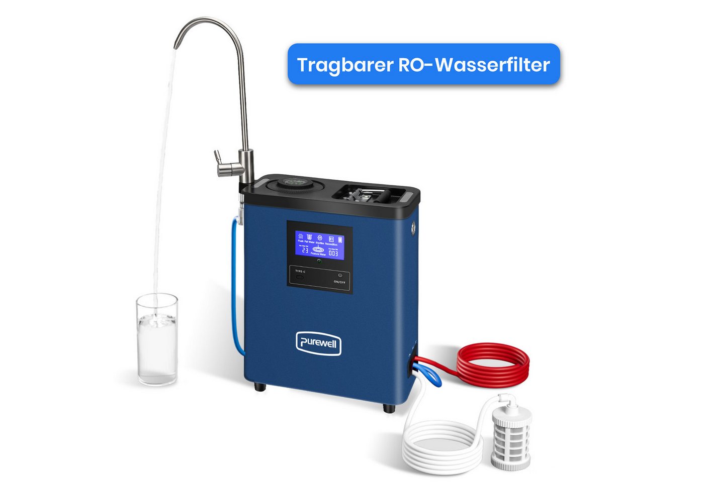 Vankel Wasserfilter K8680, tragbar, 10 Stufen, UV, TDS, Akku, Mobiler Wasserfilter für Camping, Gruppen und Notfälle