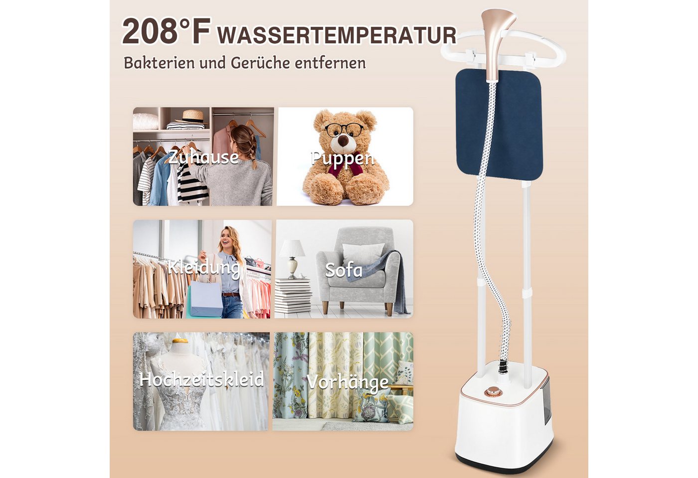 Rebonique Dampfglätter 2-in-1 Kleiderdampfer mit 2,7L Wassertank 10 Dampfstufen Dampfglätter, 2000 W, 30s Schnelles Aufheizen, Vertikaldampf & Horizontalbügeln Bild 3