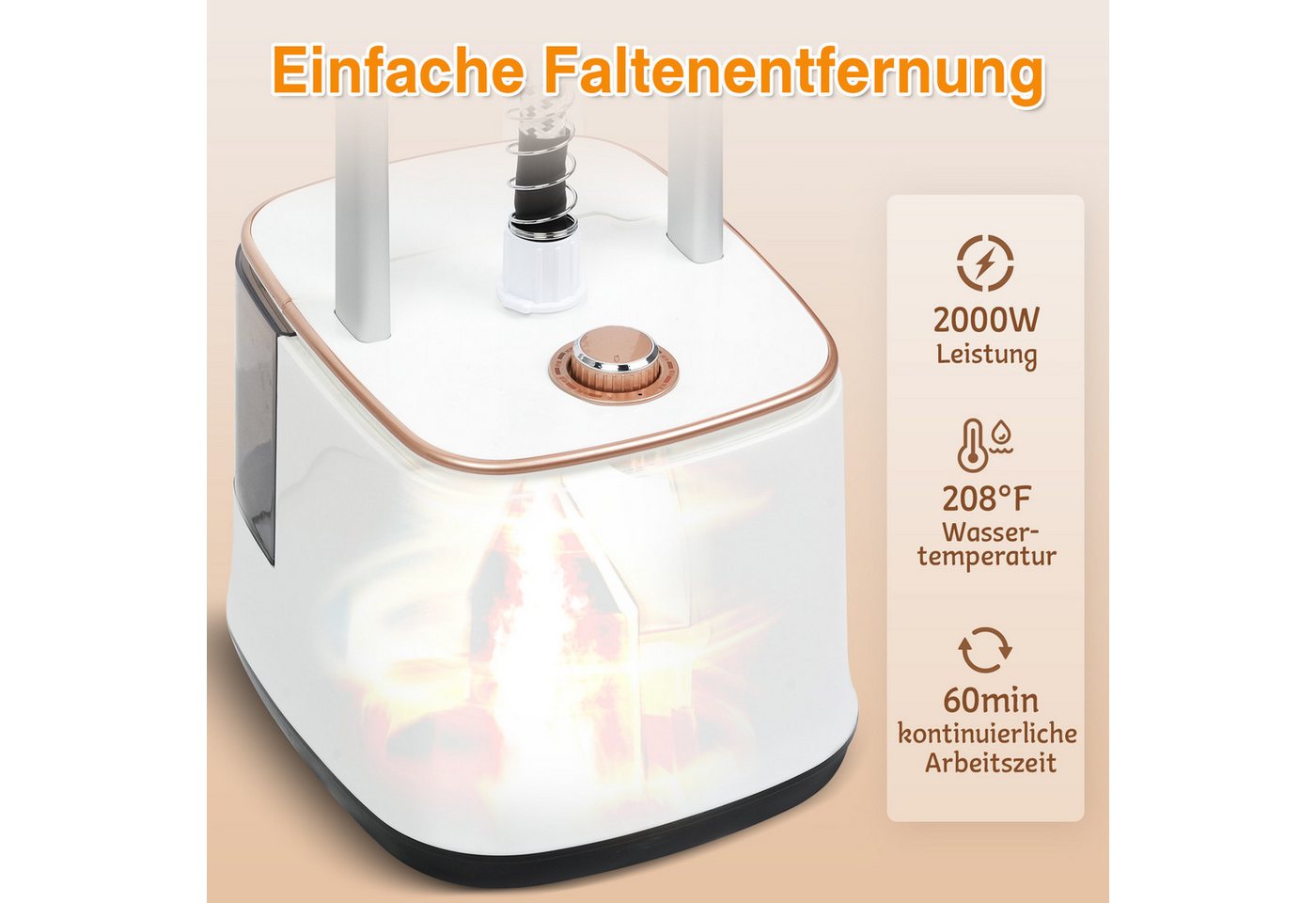 Rebonique Dampfglätter 2-in-1 Kleiderdampfer mit 2,7L Wassertank 10 Dampfstufen Dampfglätter, 2000 W, 30s Schnelles Aufheizen, Vertikaldampf & Horizontalbügeln Bild 4