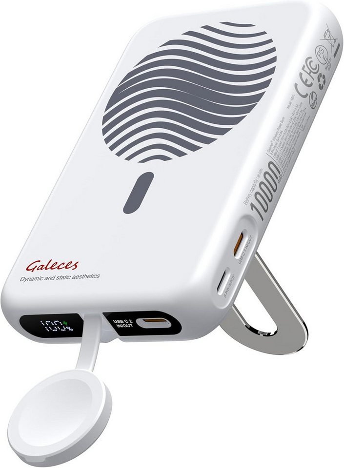 Galeces Magnetische Powerbank 10000mAh für iPhone Apple Watch USB-C PD20W Powerbank AE01 10000 mAh (5 V), Kompakter MagSafe-kompatibler Li-Ion Spezialakku mit LED-Display