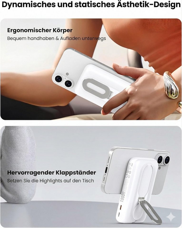 Galeces Magnetische Powerbank 10000mAh für iPhone Apple Watch USB-C PD20W Powerbank AE01 10000 mAh (5 V), Kompakter MagSafe-kompatibler Li-Ion Spezialakku mit LED-Display Bild 3