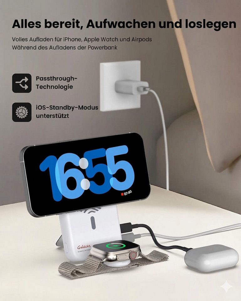 Galeces Magnetische Powerbank 10000mAh für iPhone Apple Watch USB-C PD20W Powerbank AE01 10000 mAh (5 V), Kompakter MagSafe-kompatibler Li-Ion Spezialakku mit LED-Display Bild 5