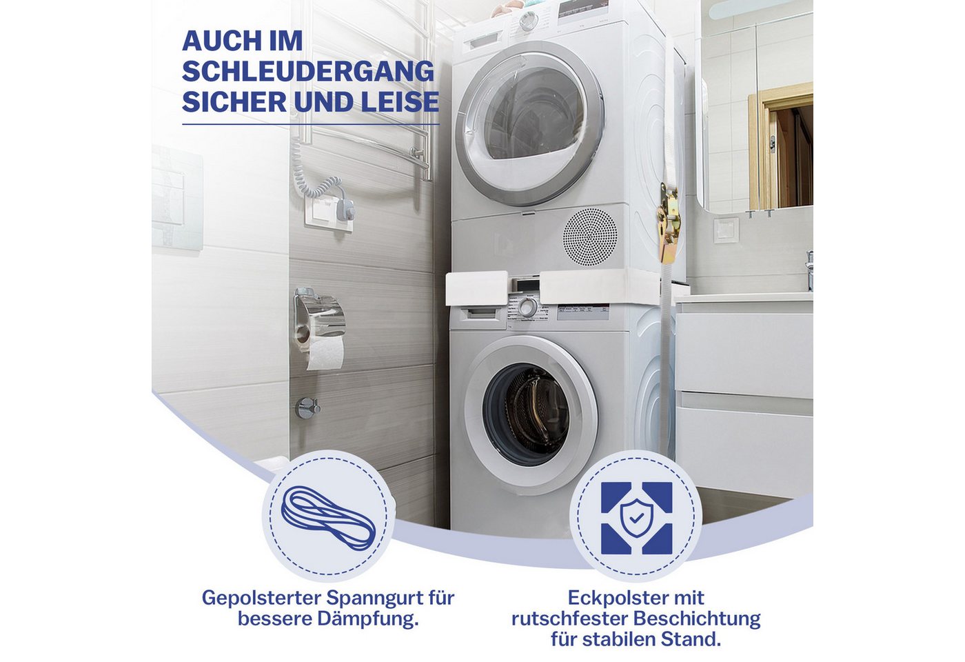 XIIW Zwischenbaurahmen Verbindungsrahmen für Waschmaschine Trockner 46-66cm Zwischenbaurahmen (Universal Verstellbar Größ Stapelbar Stapelbausatz), Baurahmen mit Ratschenseil für Waschküche Bild 2