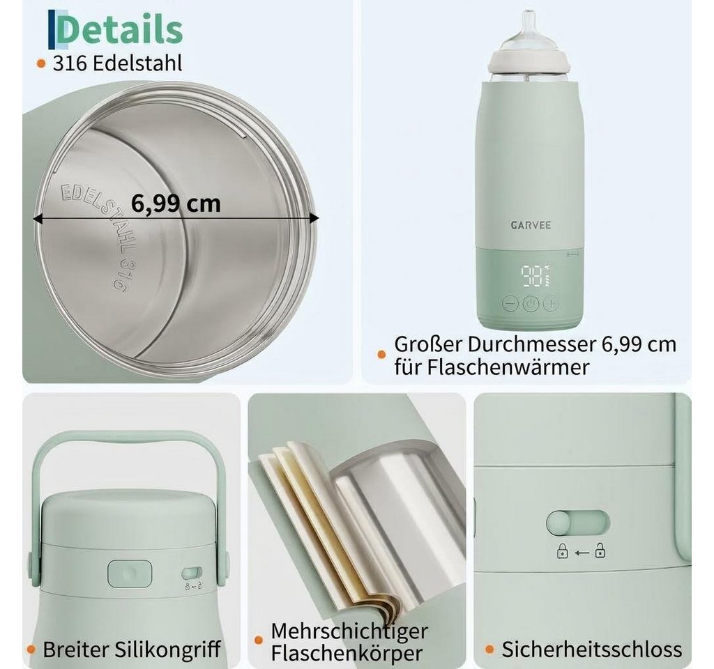 GarveeMore Babyflaschenwärmer Tragbarer Flaschenwärmer mit LED-Display, 500ml
