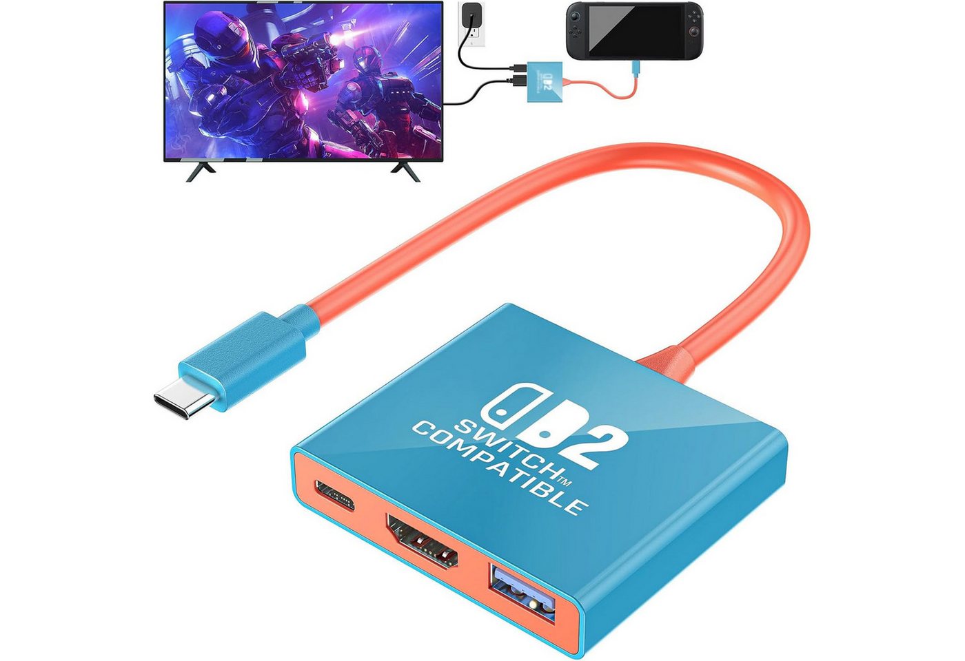 AFKSMILE Dockingstation für Nintendo Switch 2, tragbarer 3-in-1-Ladeständer Akku-Ladestation (Tragbarer HDMI-Adapter mit 4K-HDMI-/USB-3.0-/PD-100-W-Anschlüssen) Bild 4