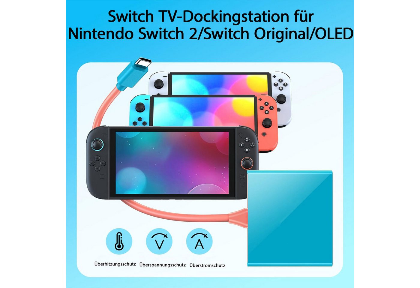 AFKSMILE Dockingstation für Nintendo Switch 2, tragbarer 3-in-1-Ladeständer Akku-Ladestation (Tragbarer HDMI-Adapter mit 4K-HDMI-/USB-3.0-/PD-100-W-Anschlüssen) Bild 5