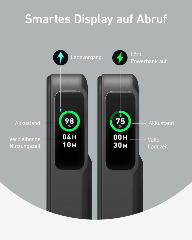 Anker Anker MagGo Powerbank, Smartes Display&klappbarer Ständer, 10.000mAh Powerbank Qi2-zertifiziertes 15W schnelles MagSafe-kompatibles mobiles Ladegerät, 10000 mAh (5 V), Für iPhone 17/16/15/14/13/12, Inkl. USB-C Kabel Bild 5