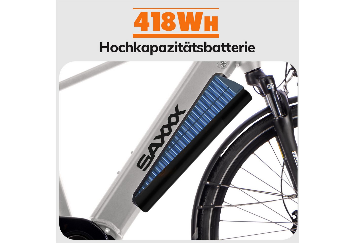 SAXXX E-Bike Cityrad 28 Zoll, 70 Nm Antrieb, Mittelmotor, max. 100km, 95 % vormontiert, 9 Gang SHIMANO Alivio Schaltwerk, Kettenschaltung, Mittelmotor, 418 Wh, (Aluminium-Diamantrahmen, für Stadtverkehr, Pendelwege und Touren), hydr. Bremsen, bis 130kg belastbar, Elektrofahrrad für Damen Herren Bild 4
